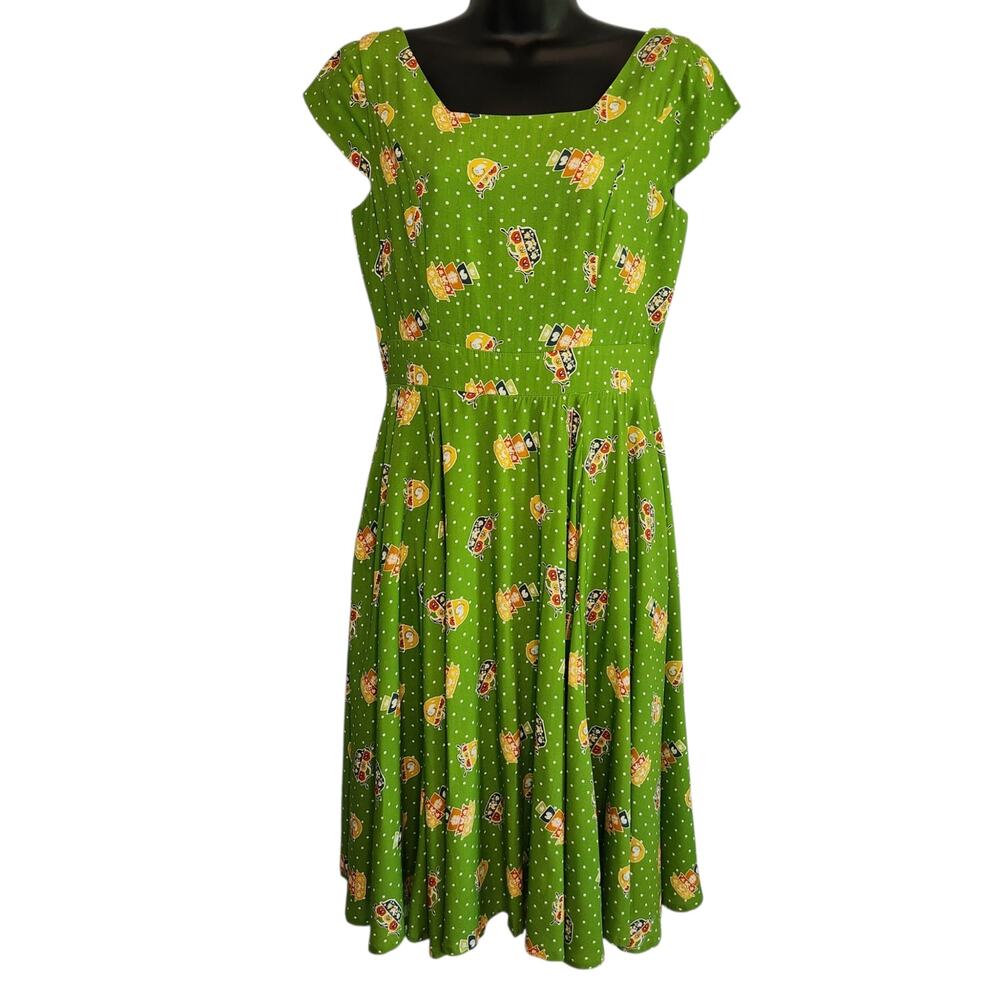 Pyrex print retro dress green midi Magnolia Place size M NWT